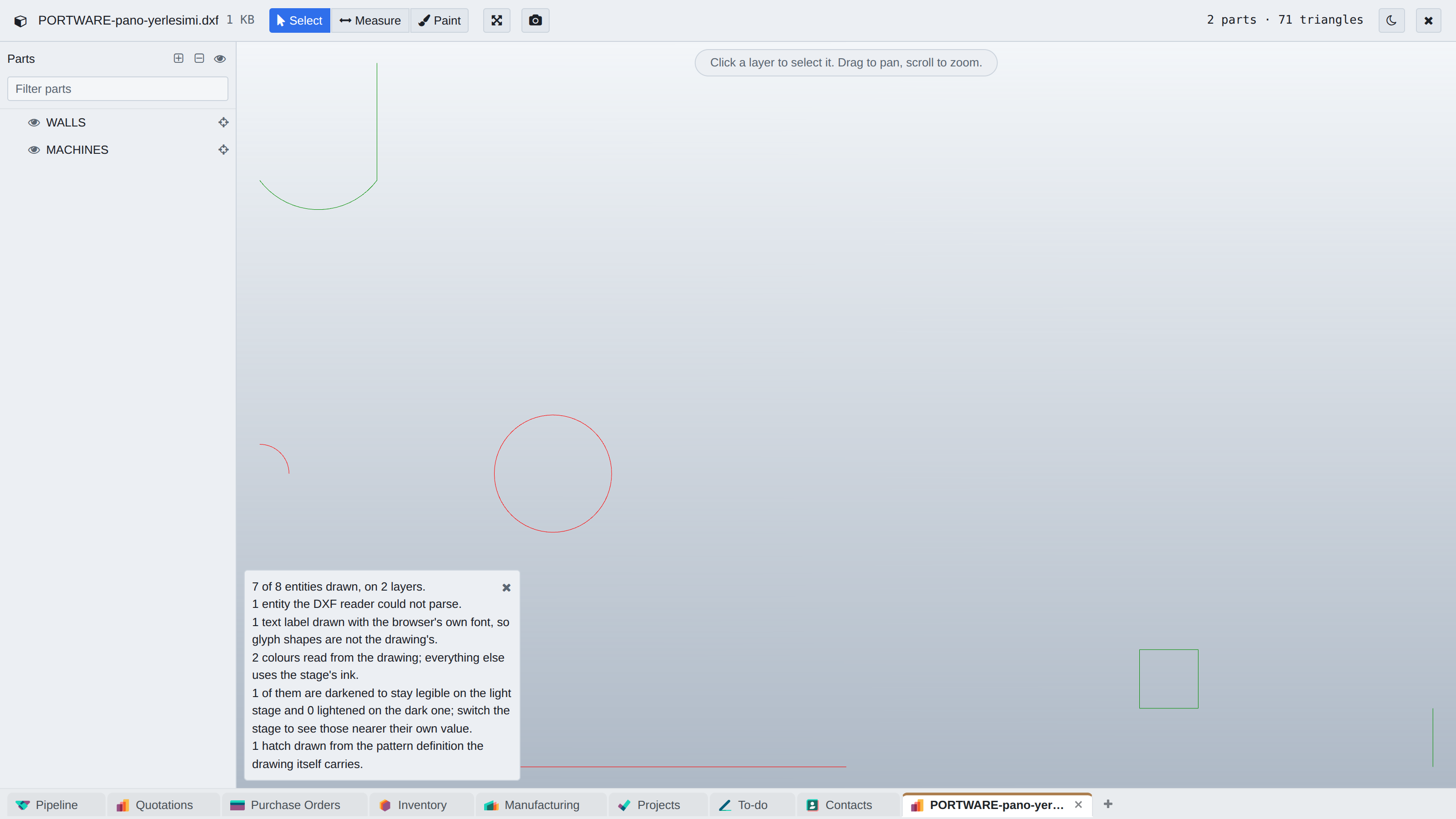 CAD viewer: .dxf and .stl files open on the record