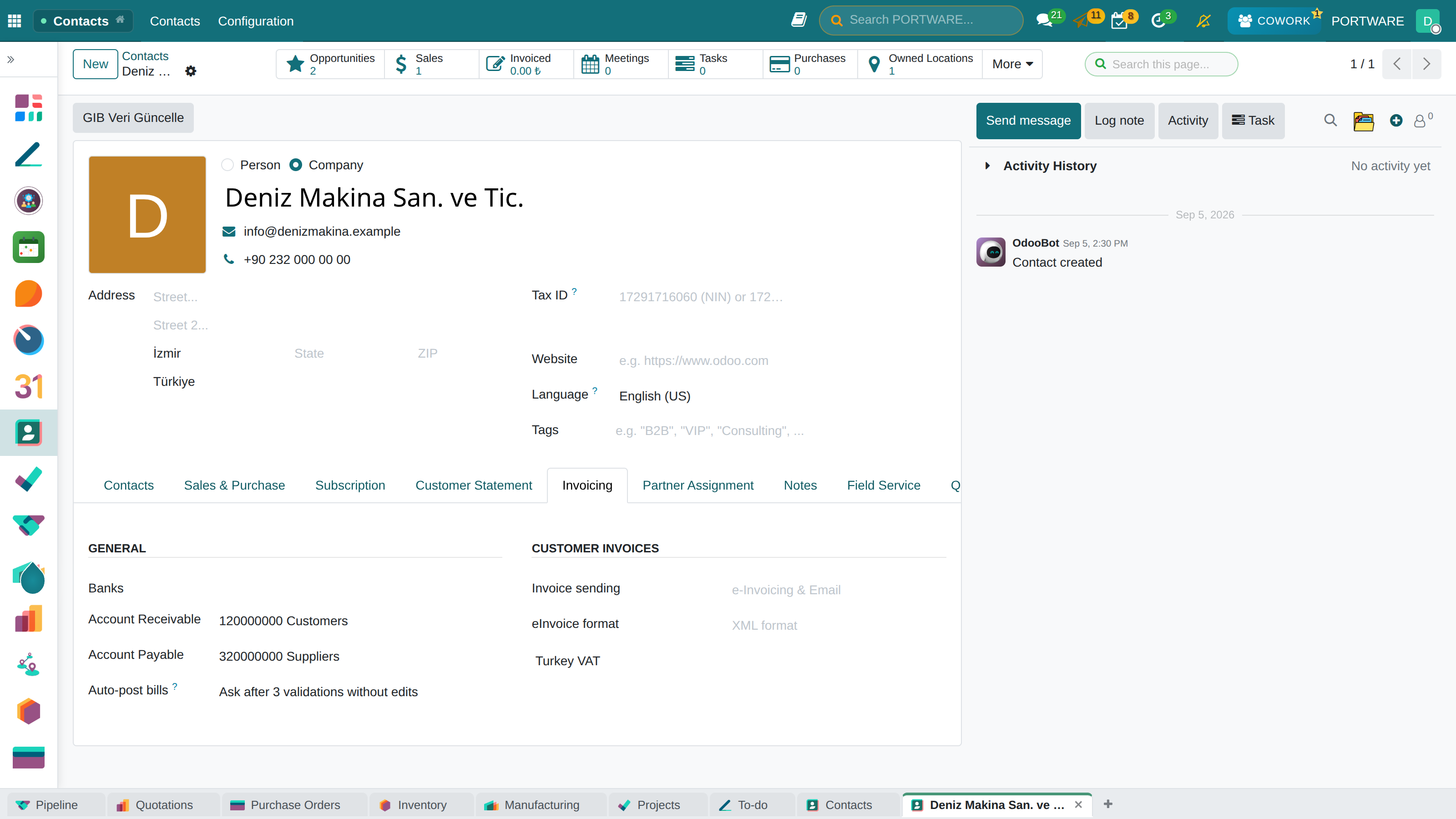Invoicing tab