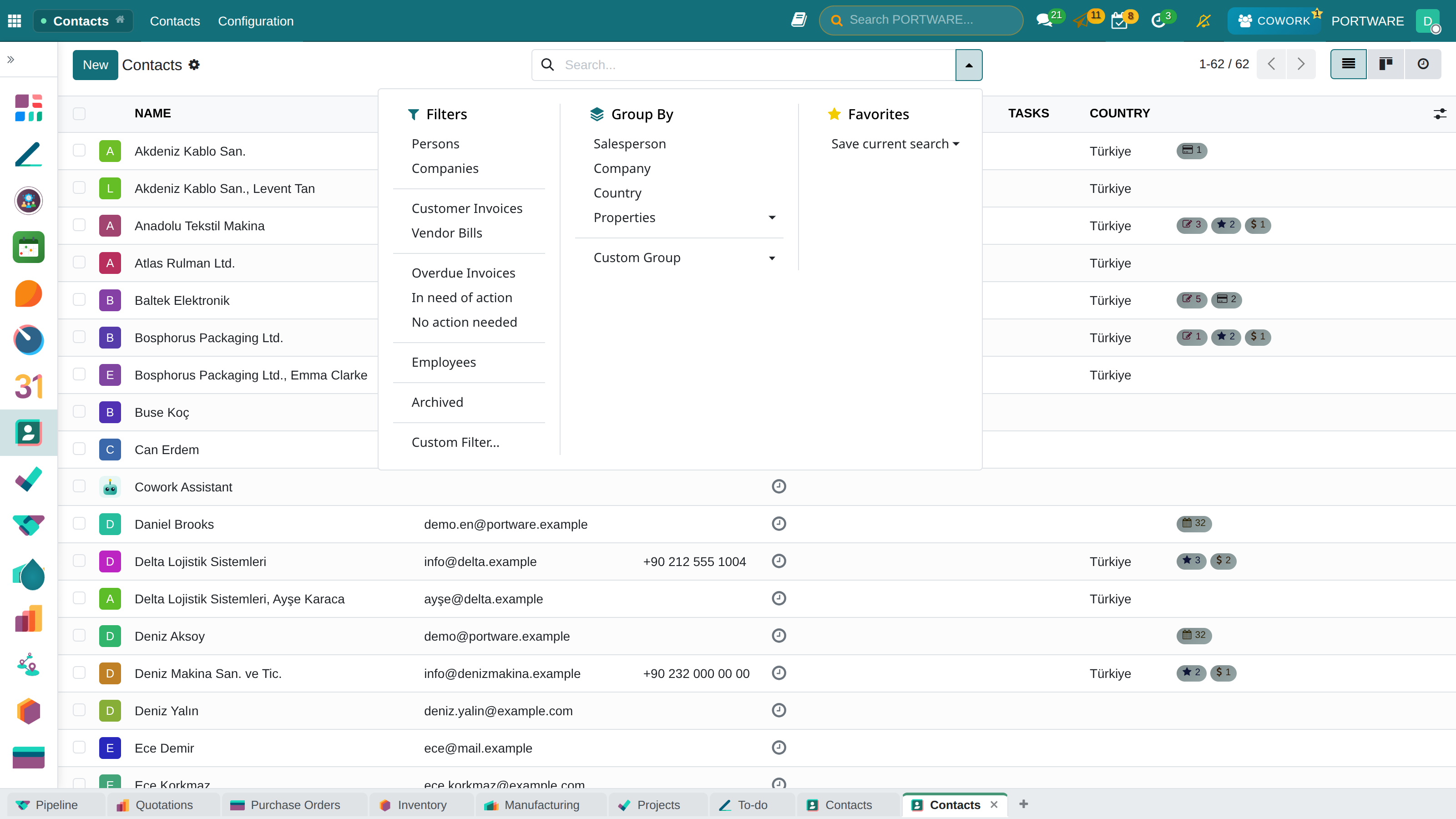 Contact filters — list