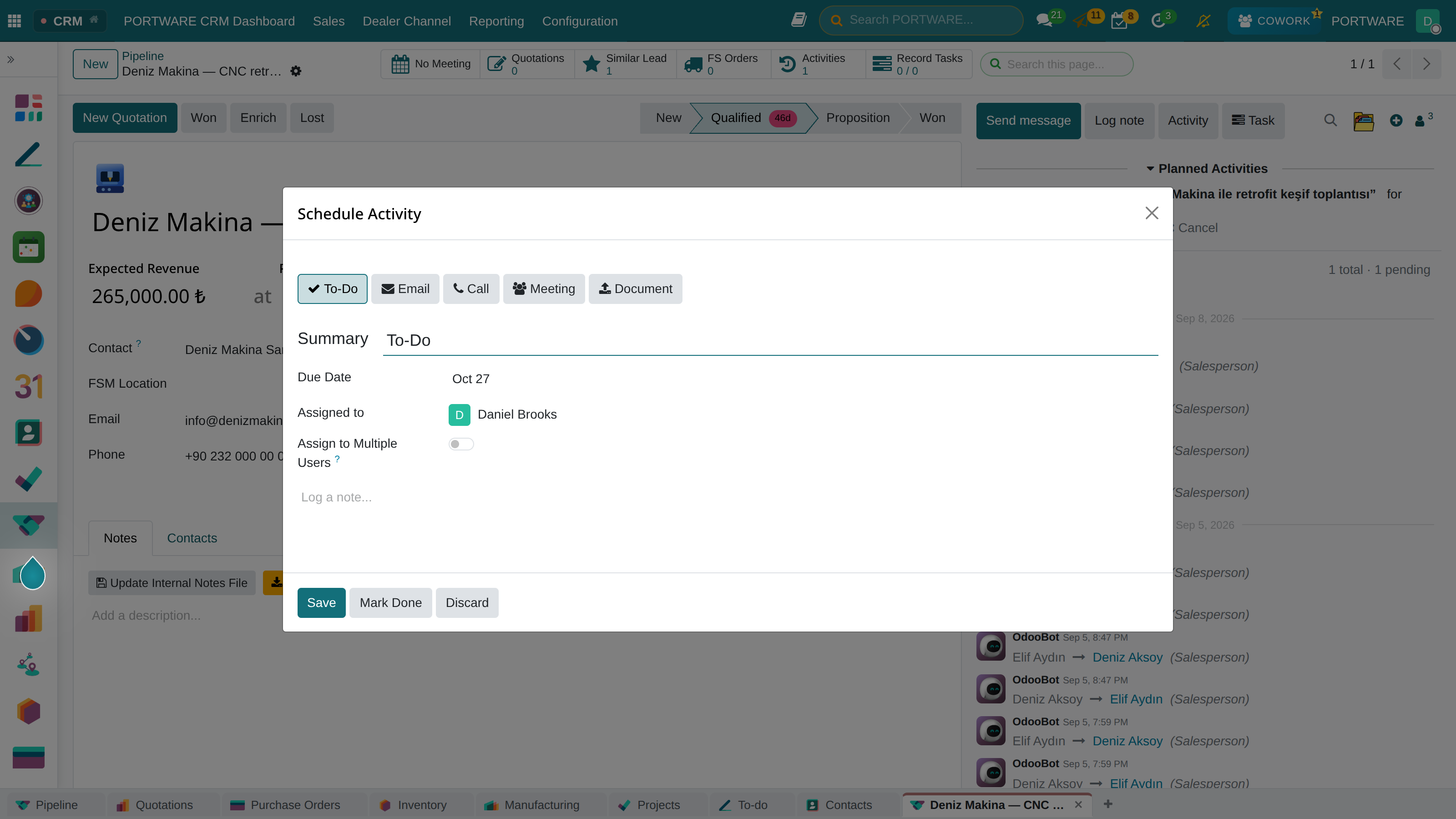 Schedule activity dialog