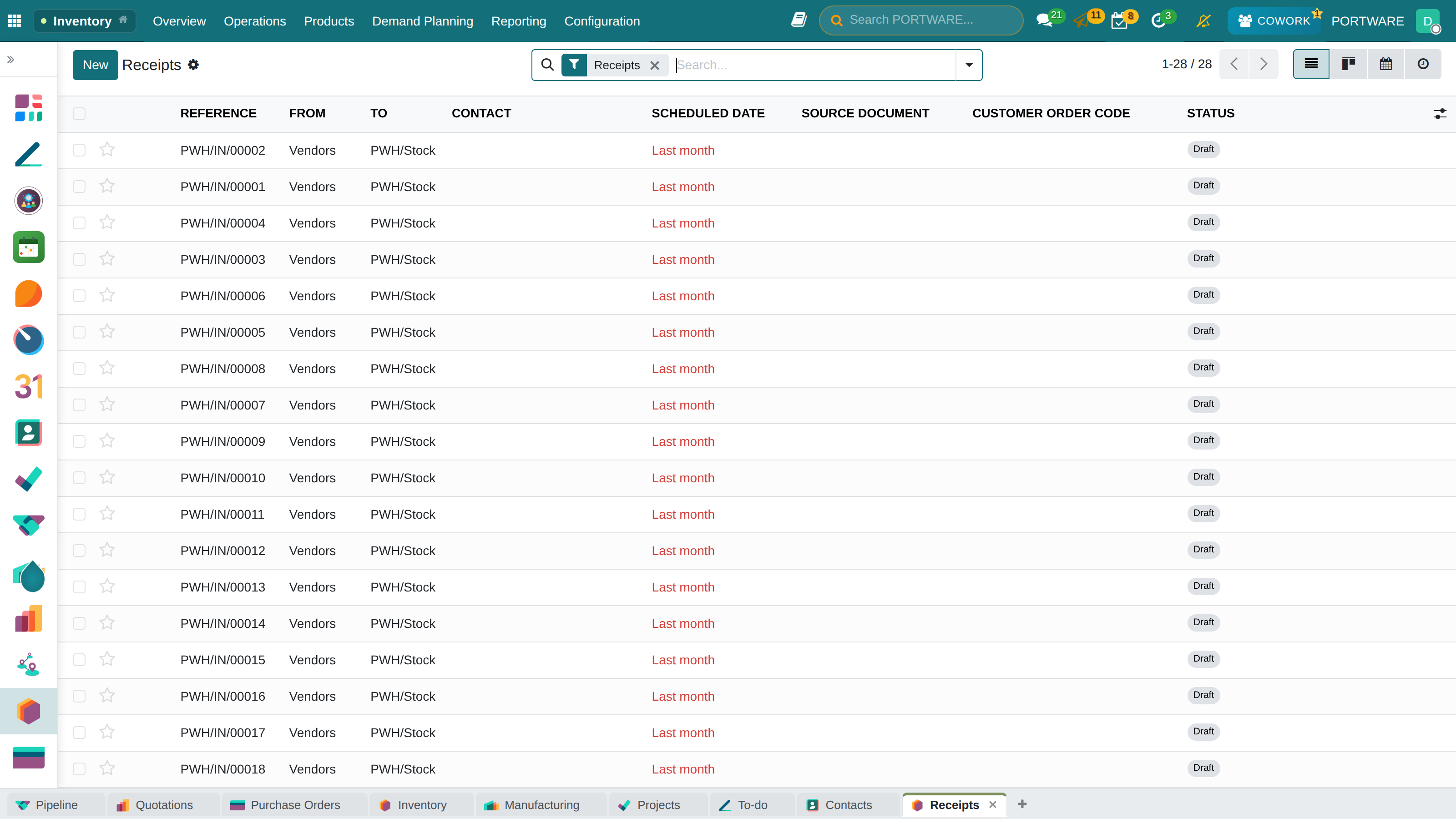 Receipts Main Screen