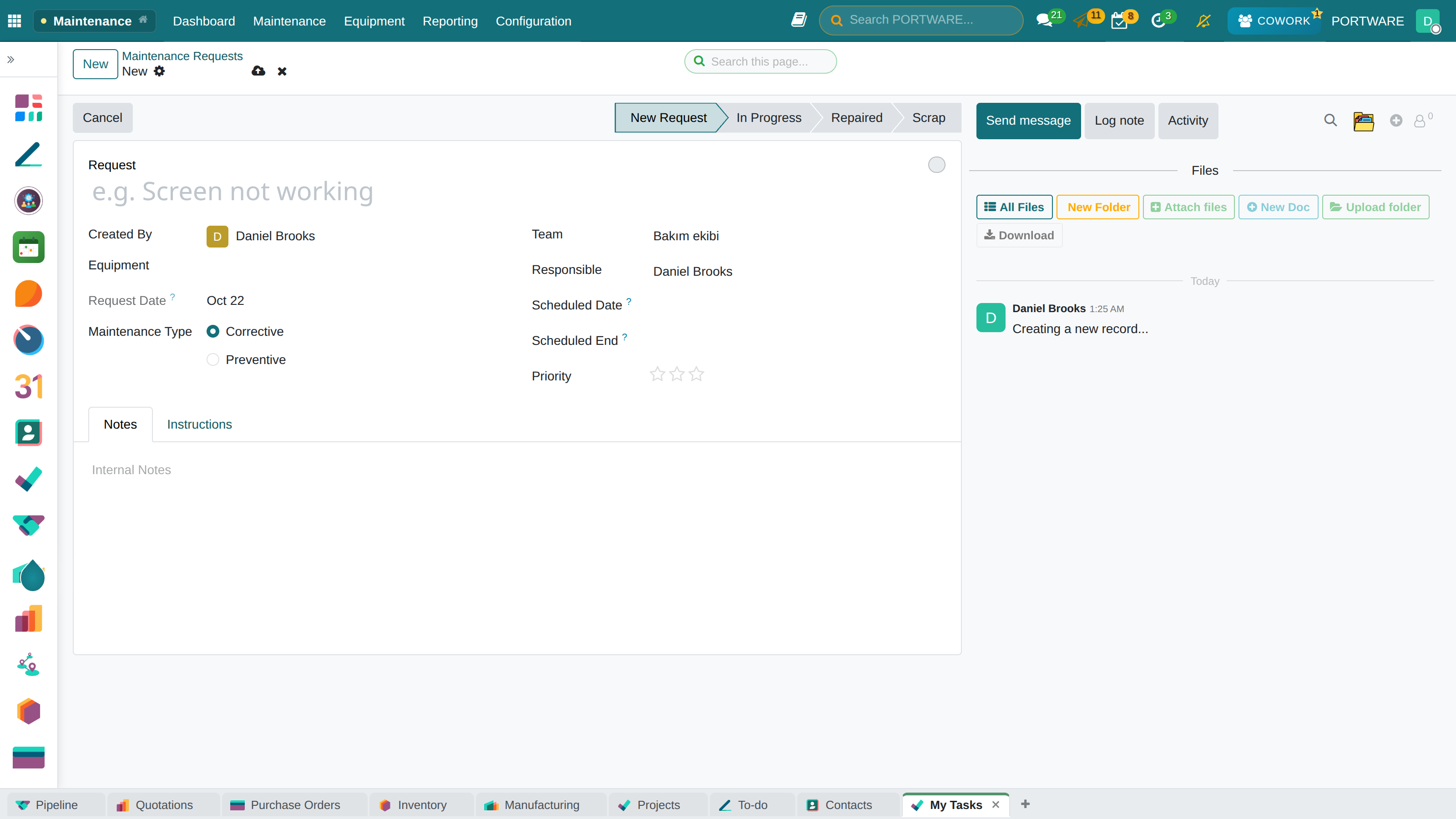 Creating New Maintenance