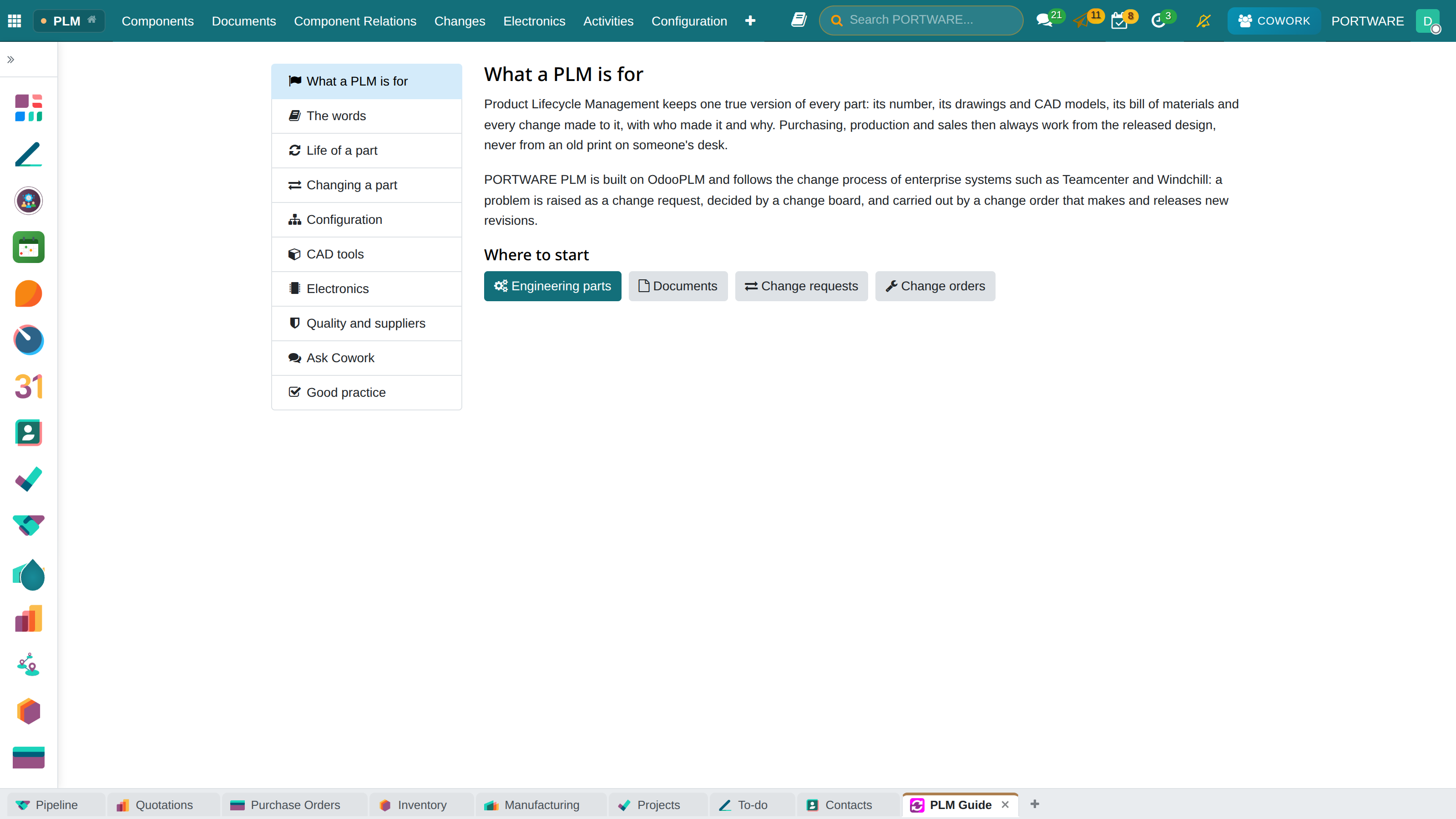 The PLM Guide screen