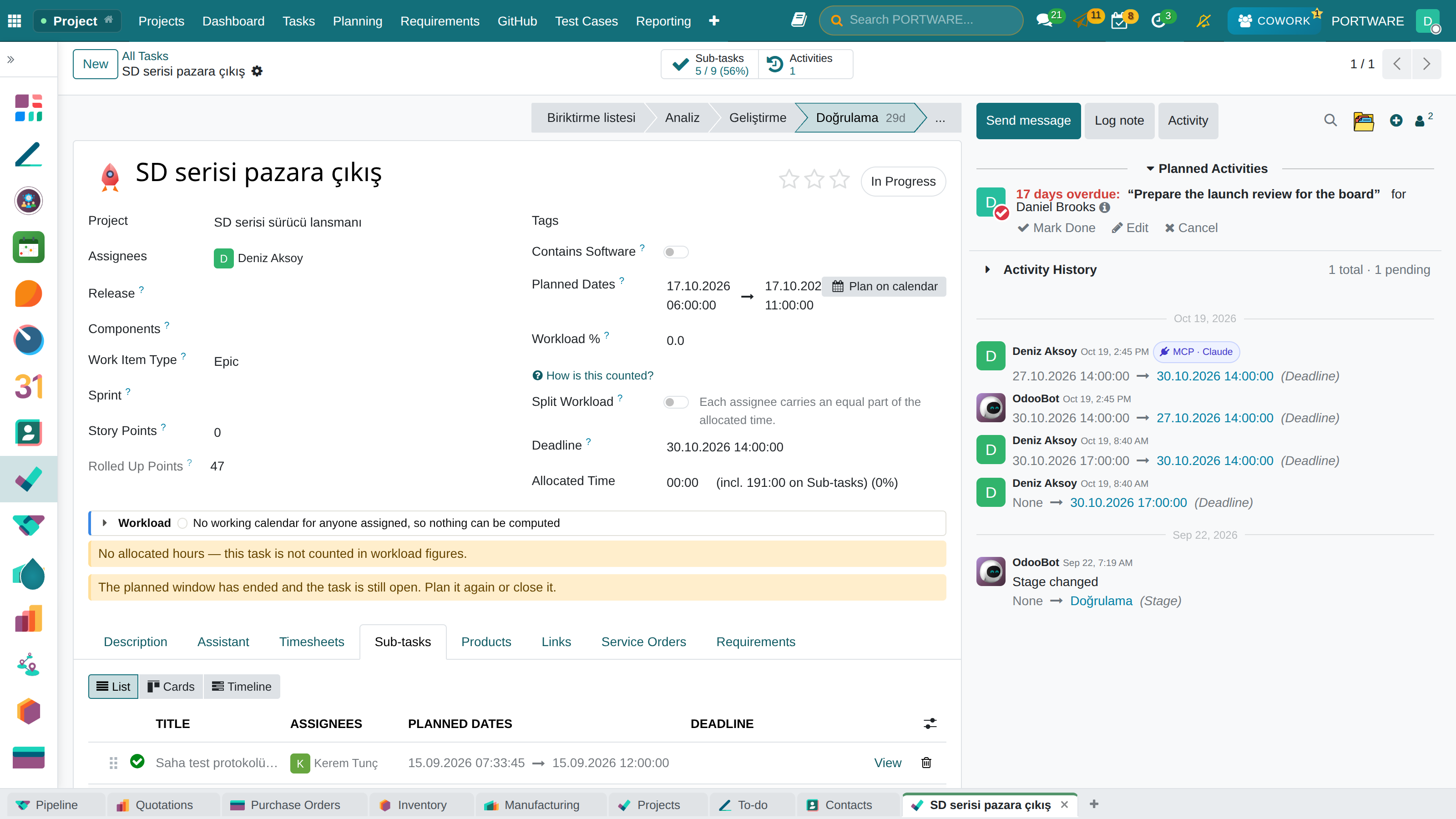 Sub-tasks tab