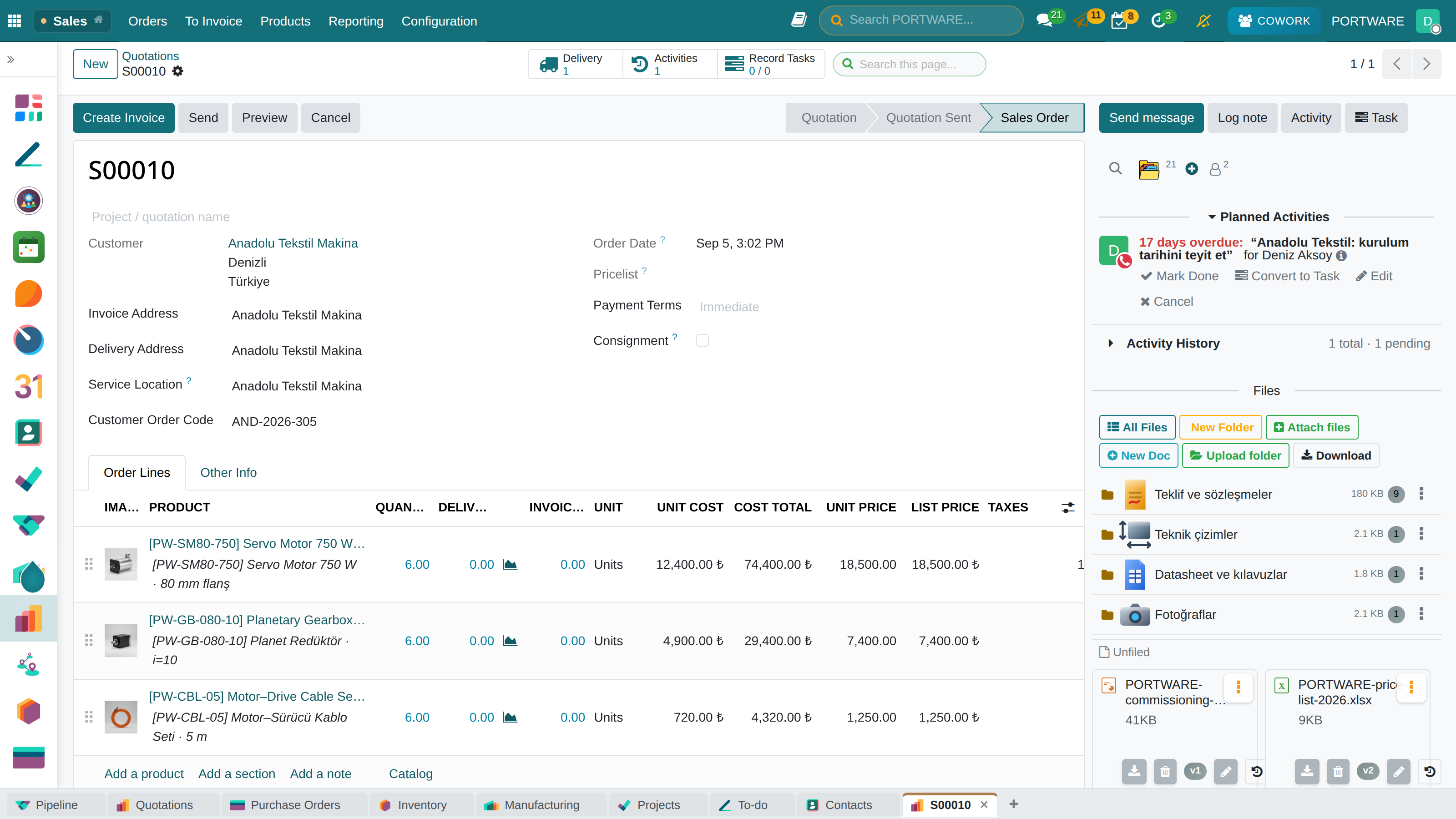A confirmed order: shipping and invoicing status