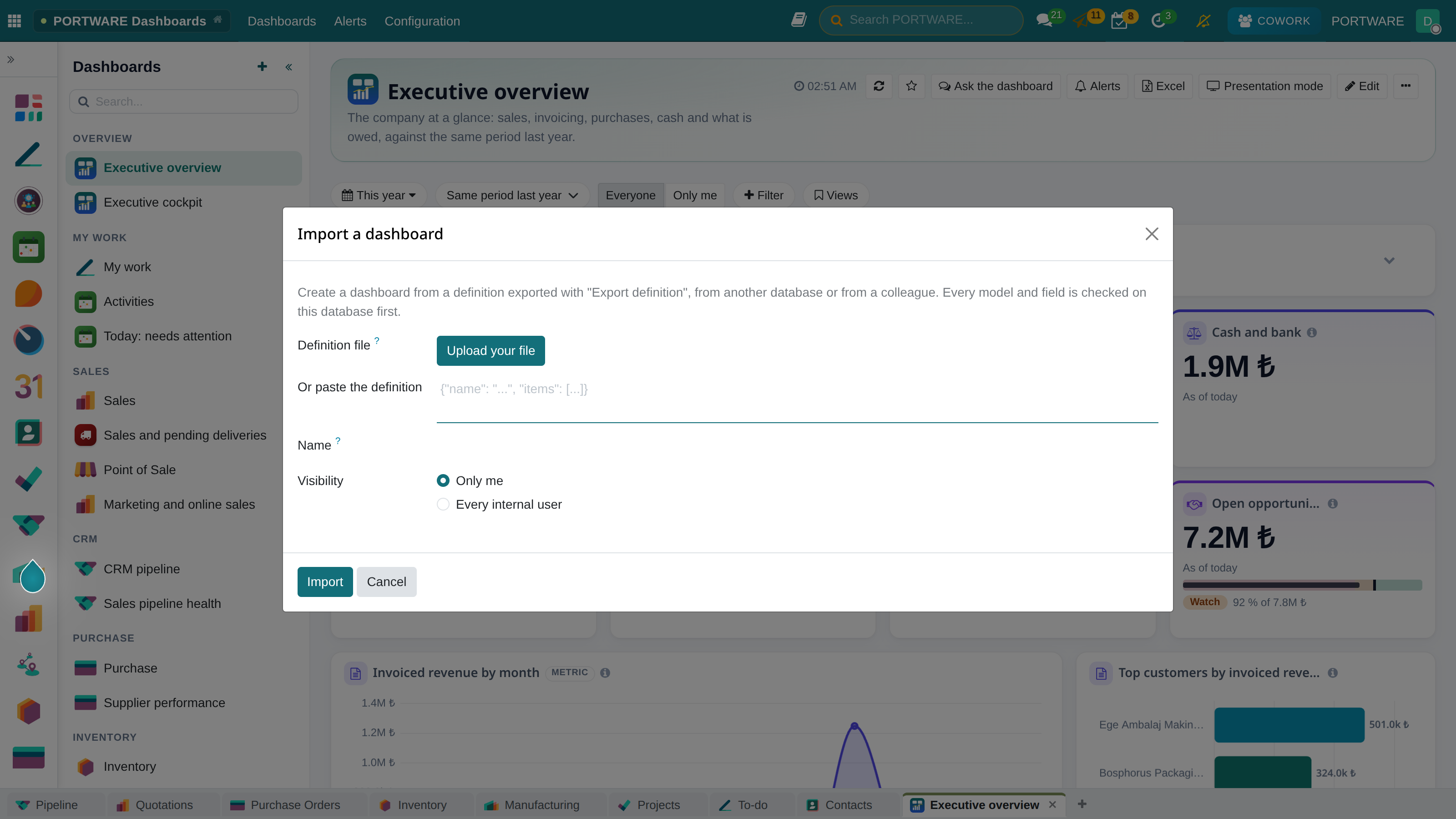 Import a dashboard dialog