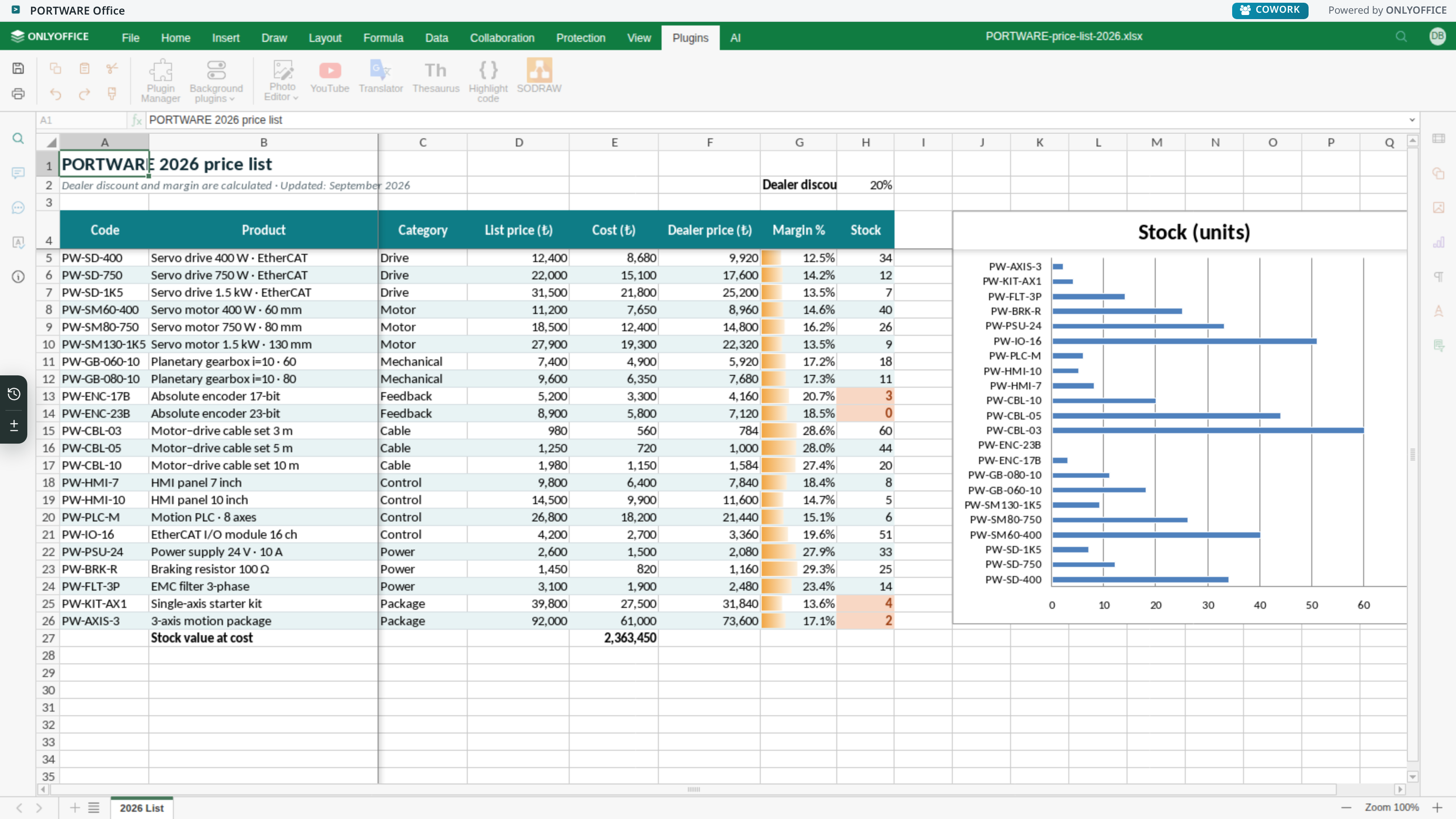 Excel editor — Plugins tab