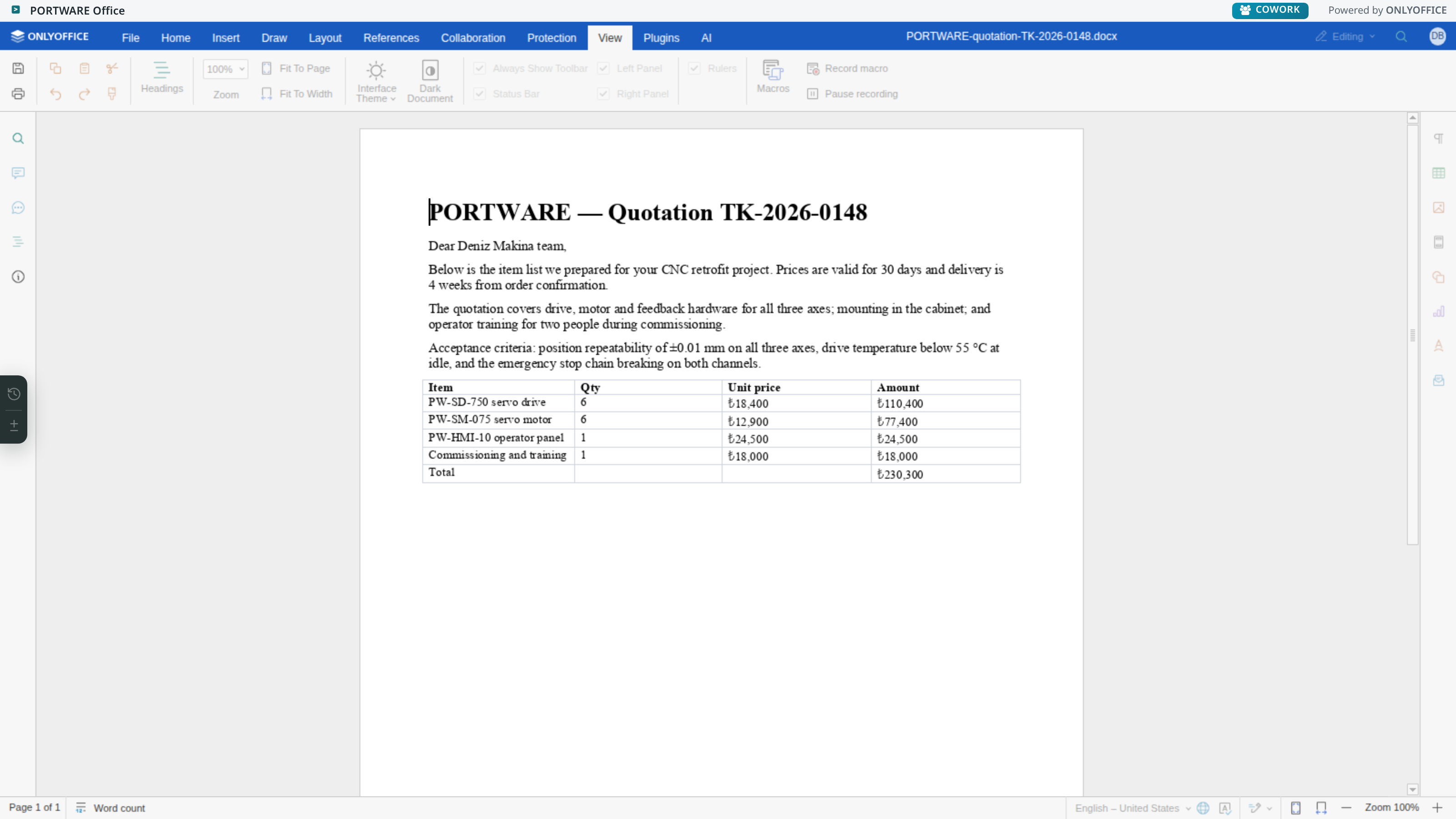 Word editor — View tab