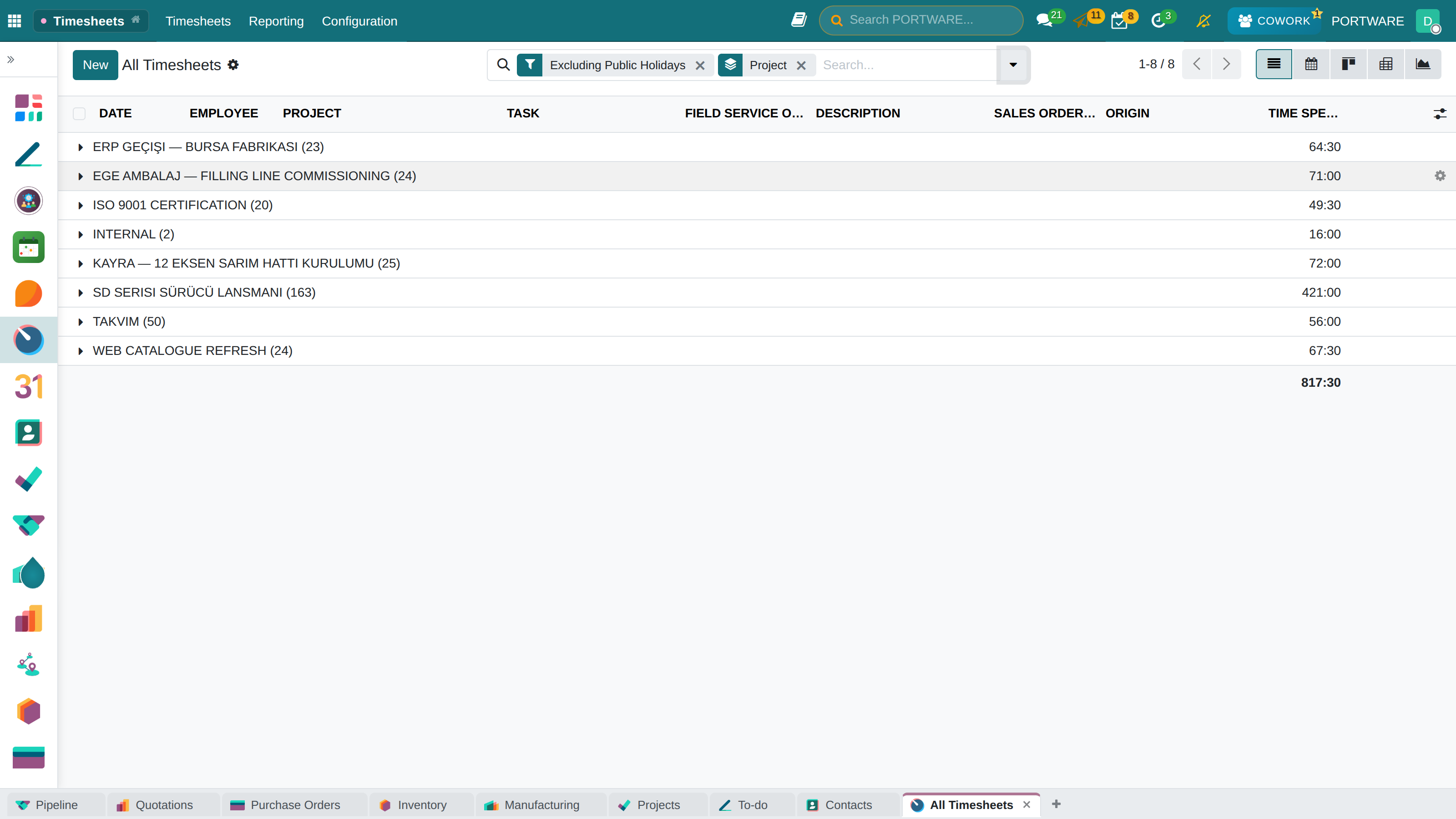 Timesheets by project