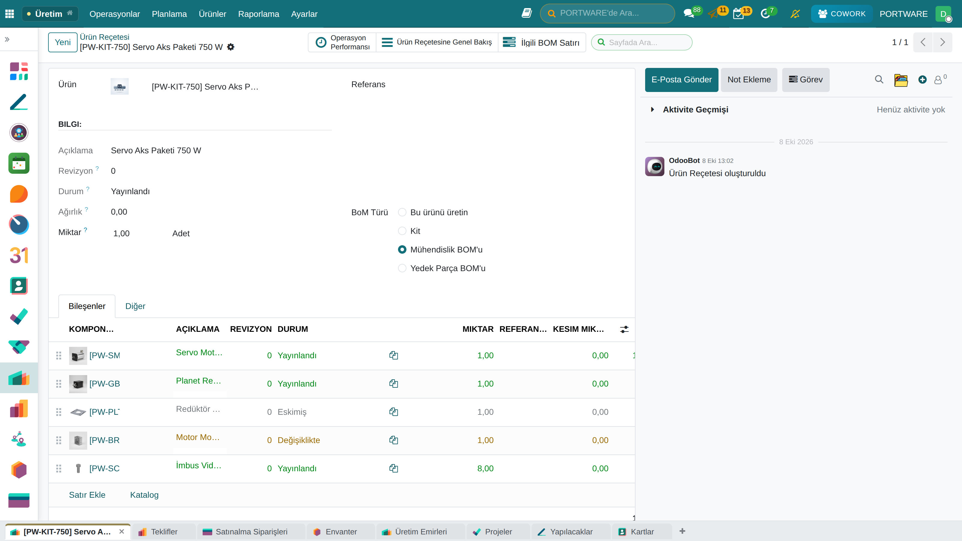 PW-KIT-750 mühendislik BOM'u
