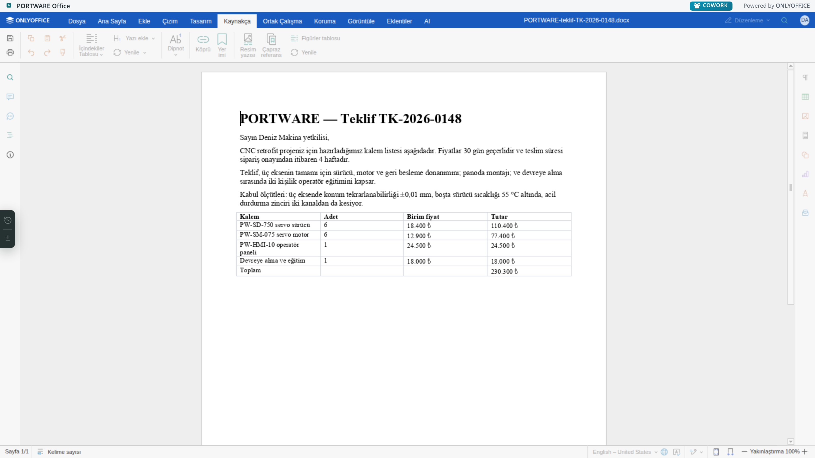 Word editörü — Kaynakça sekmesi
