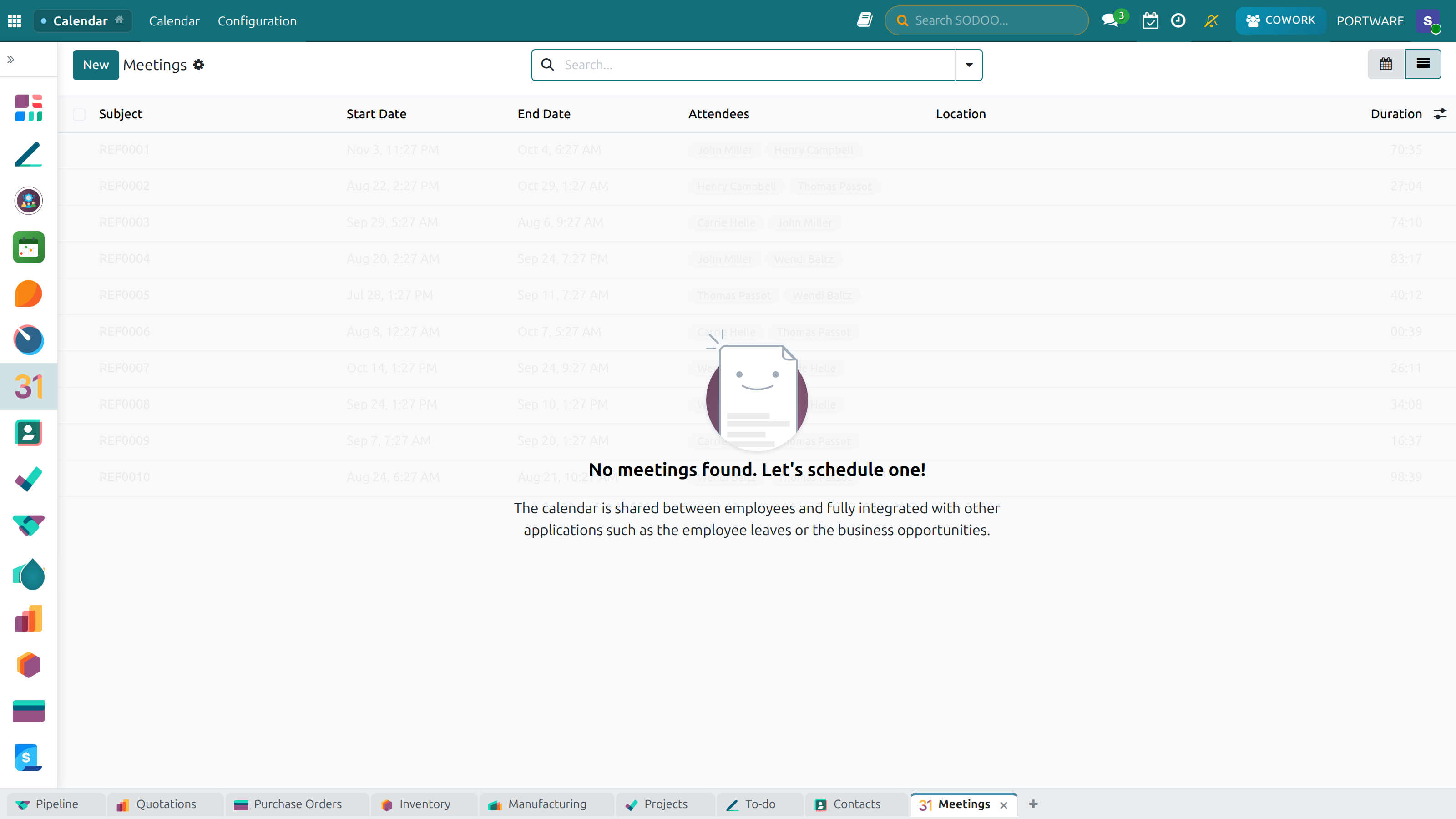 Calendar, List View