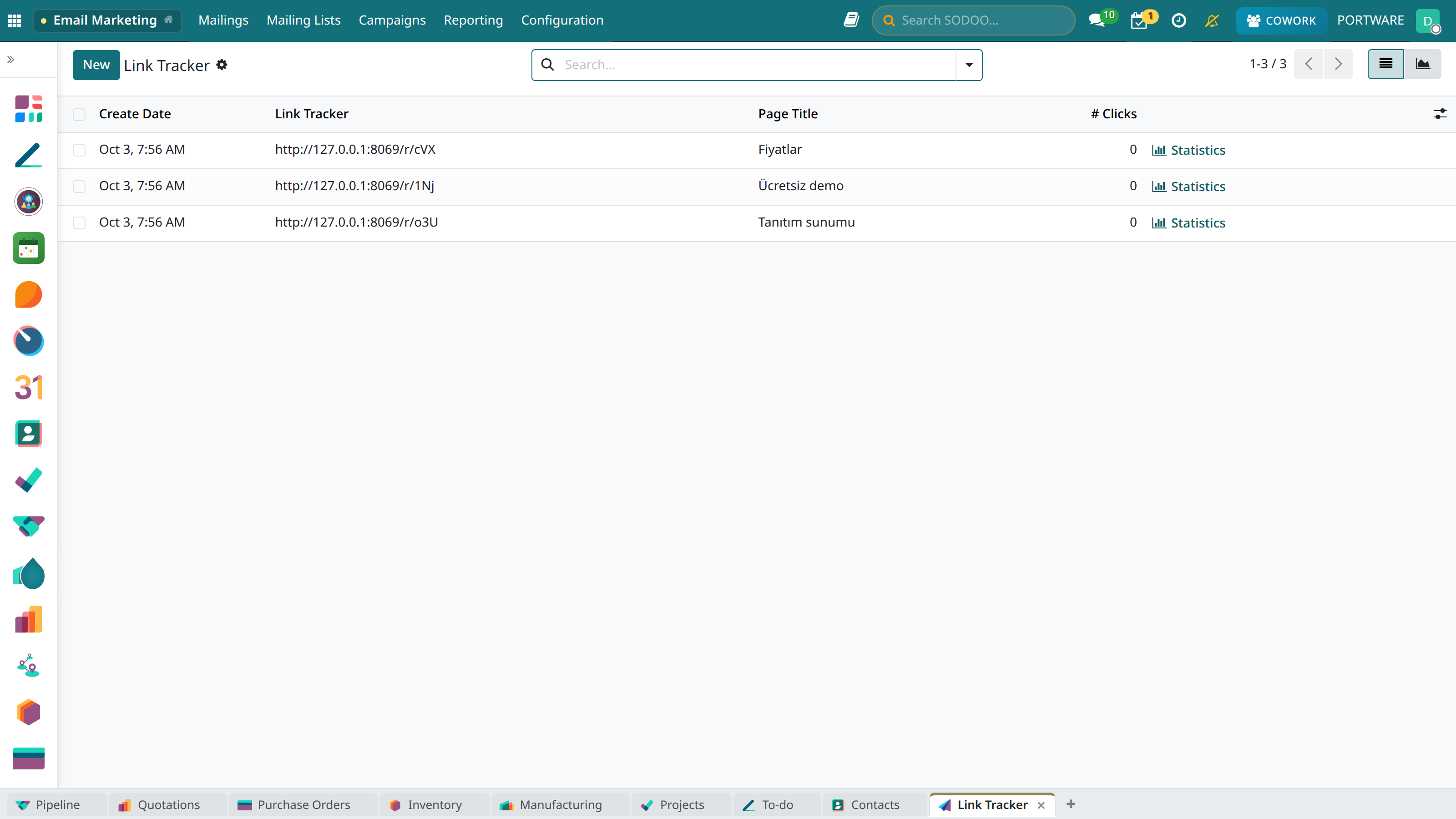 Link Tracker - Tracked Links List