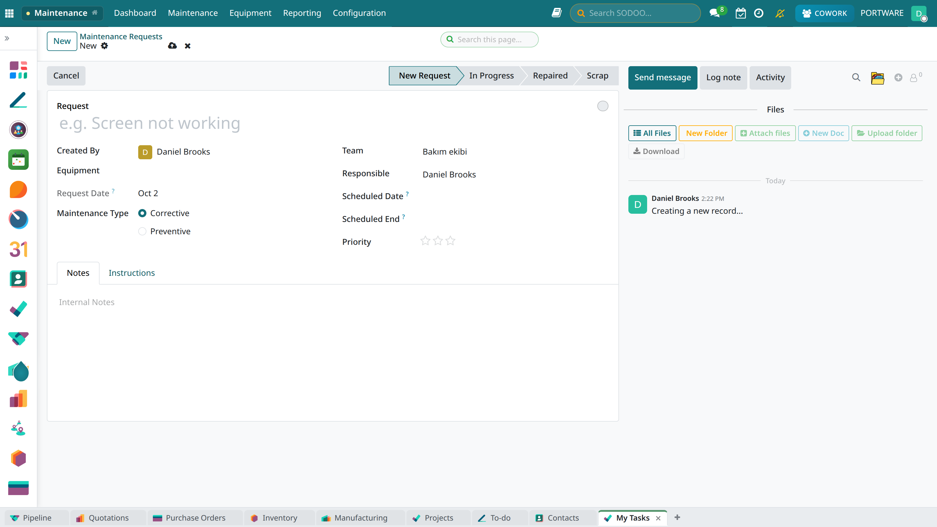 Creating New Maintenance