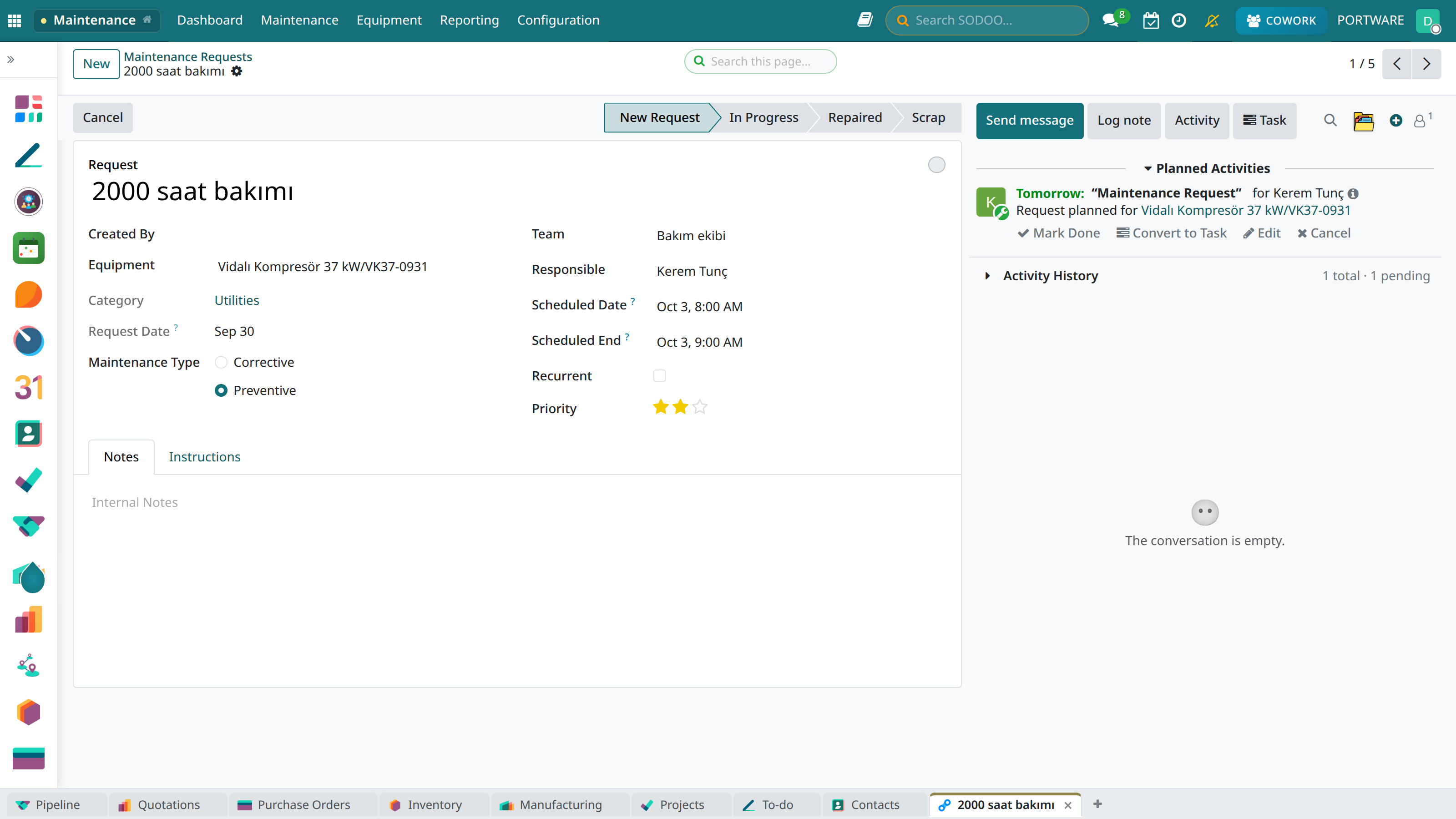 The maintenance request form