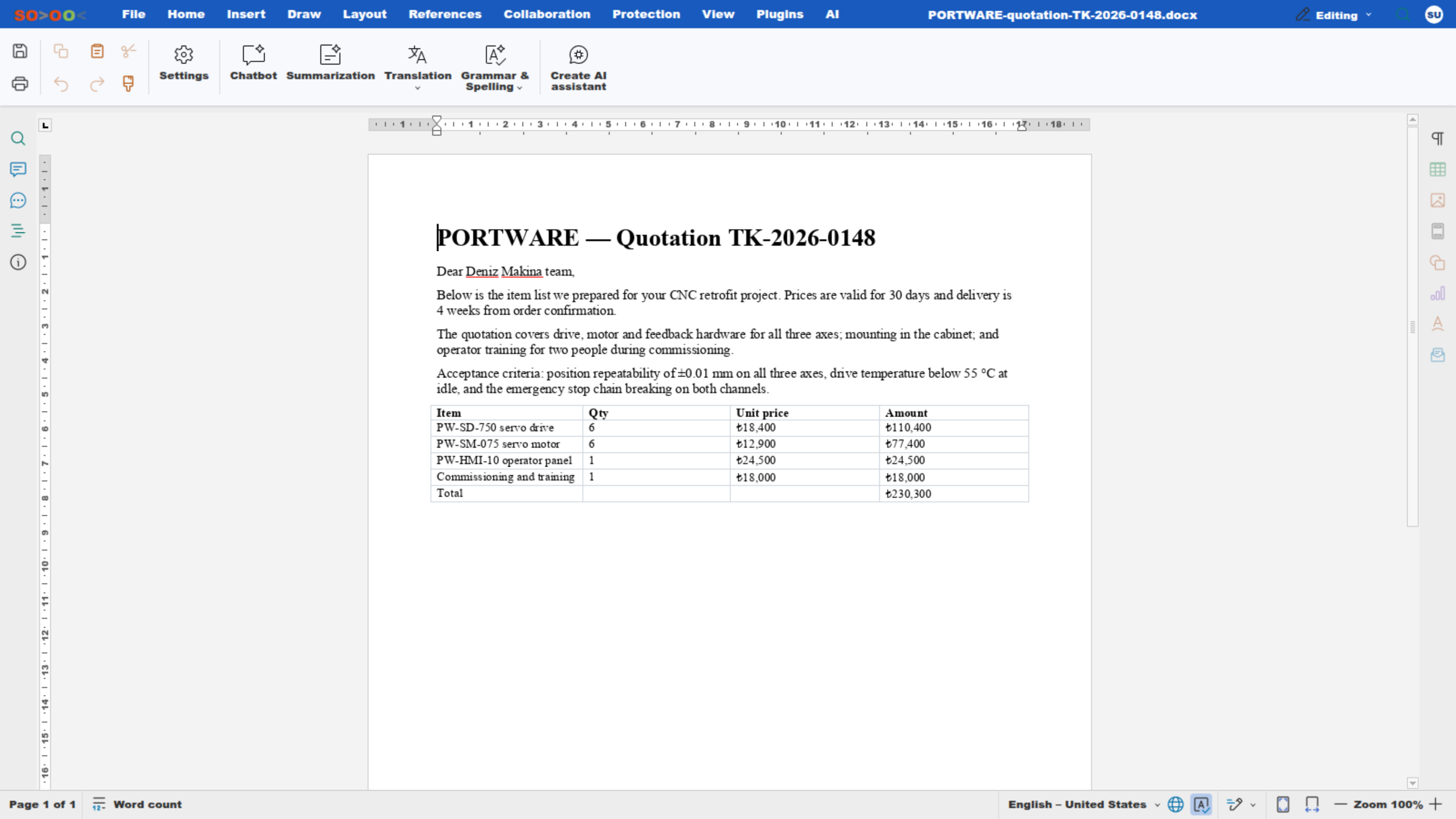 The word processor — the AI tab.