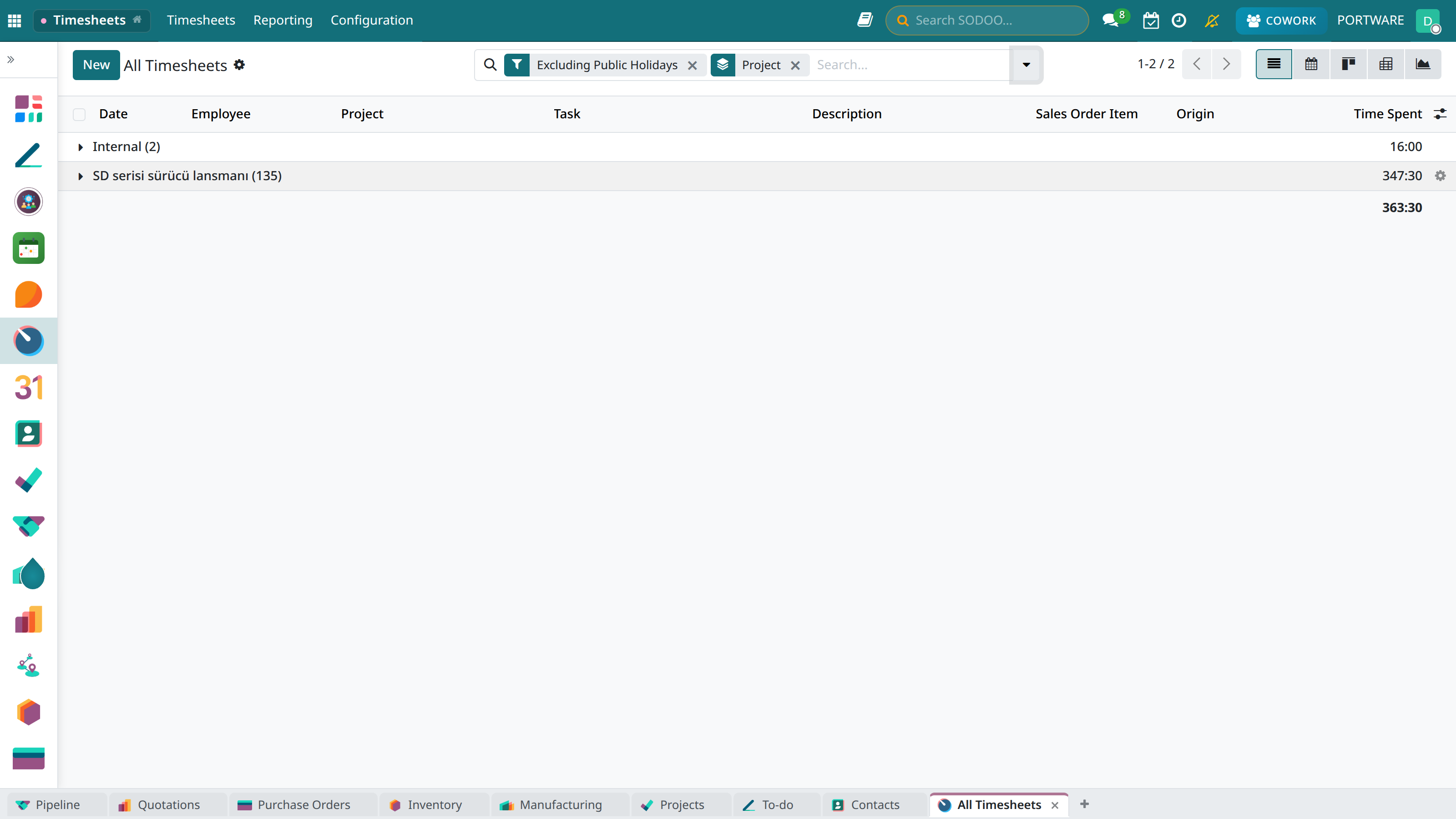 Timesheets by project