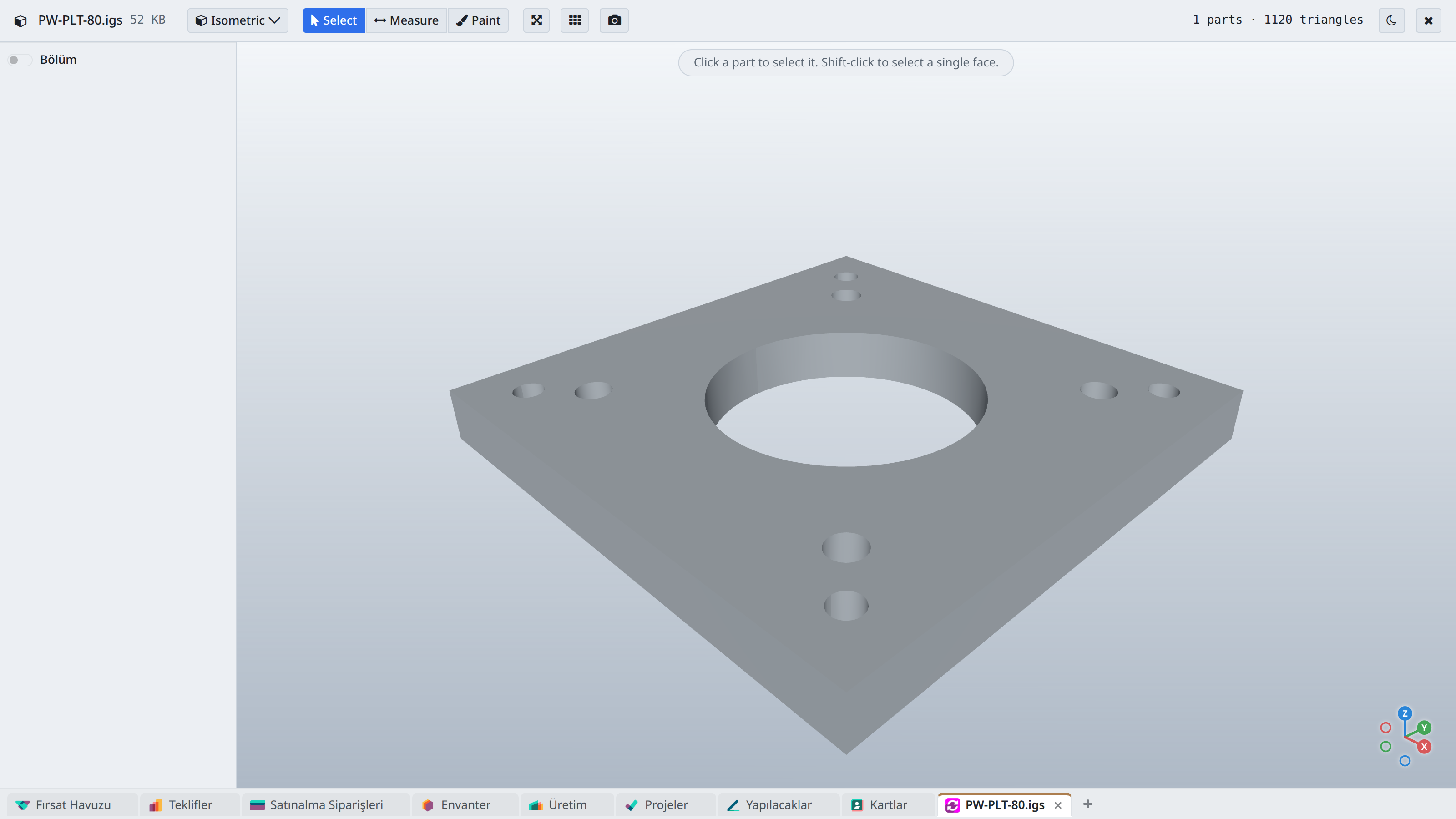 CAD Görüntüleyici'de bir IGES dosyası