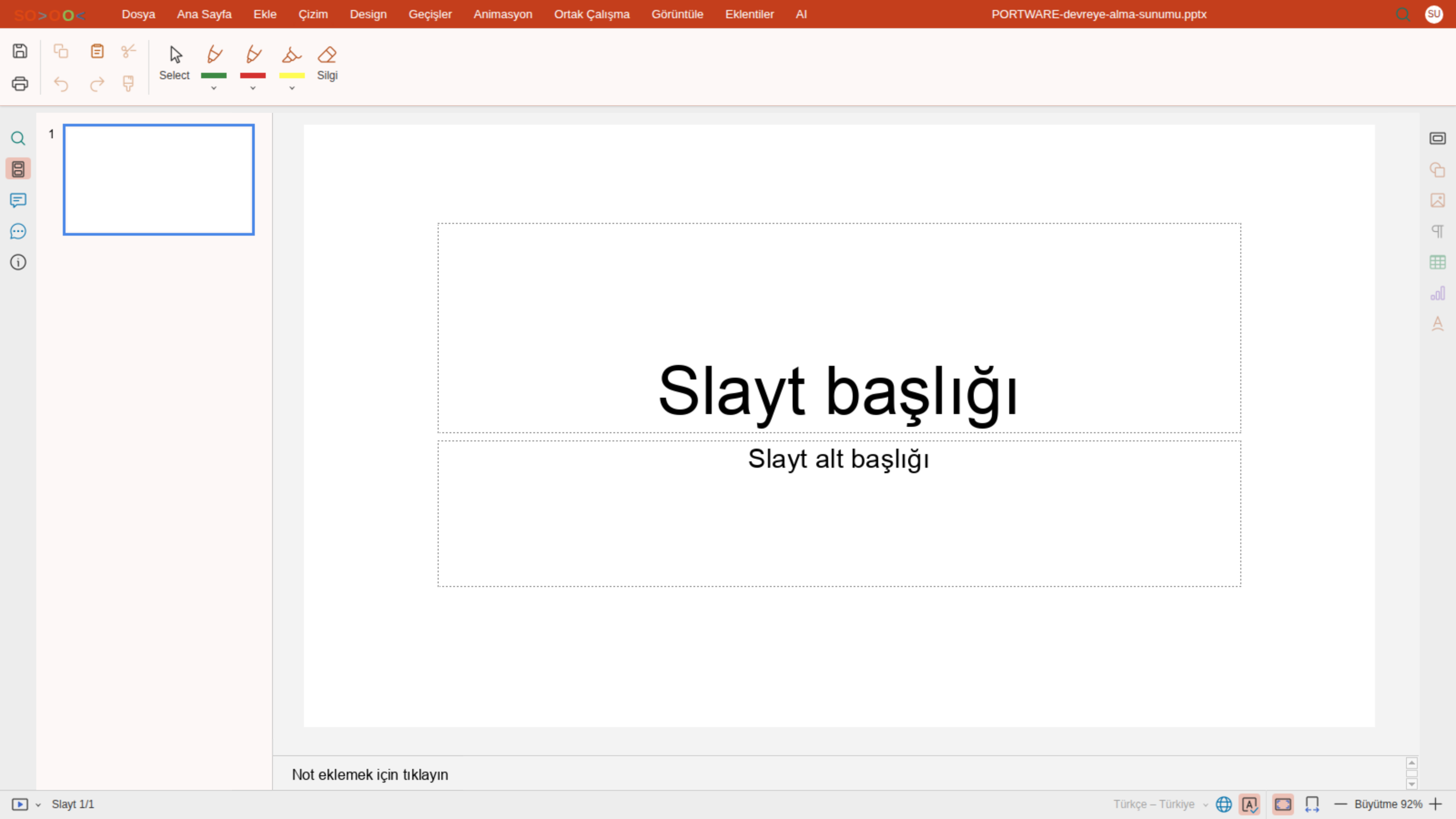 Sunum editörü — Çizim sekmesi