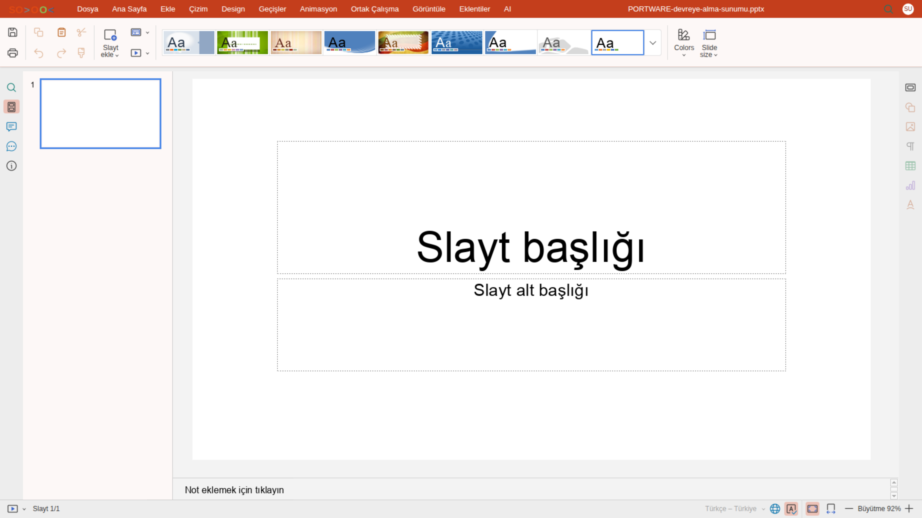 Sunum editörü — Tasarım sekmesi
